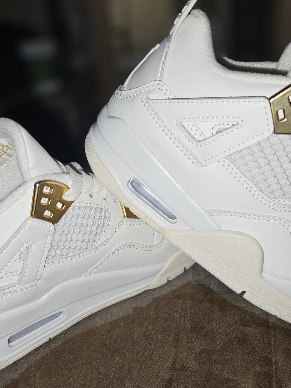 Jordan Women's White and Gold Sneakers - Picture 2 of 12